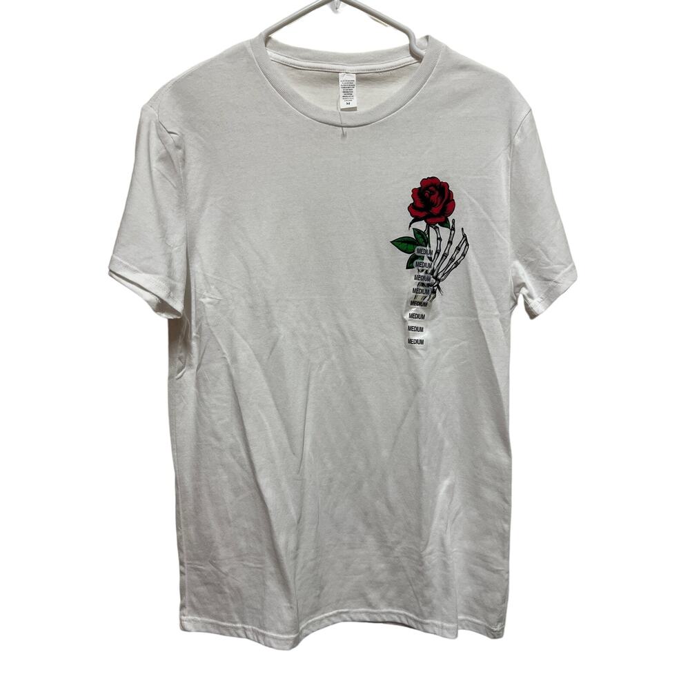 White shirt with skeleton hand and Rose Medium NWT